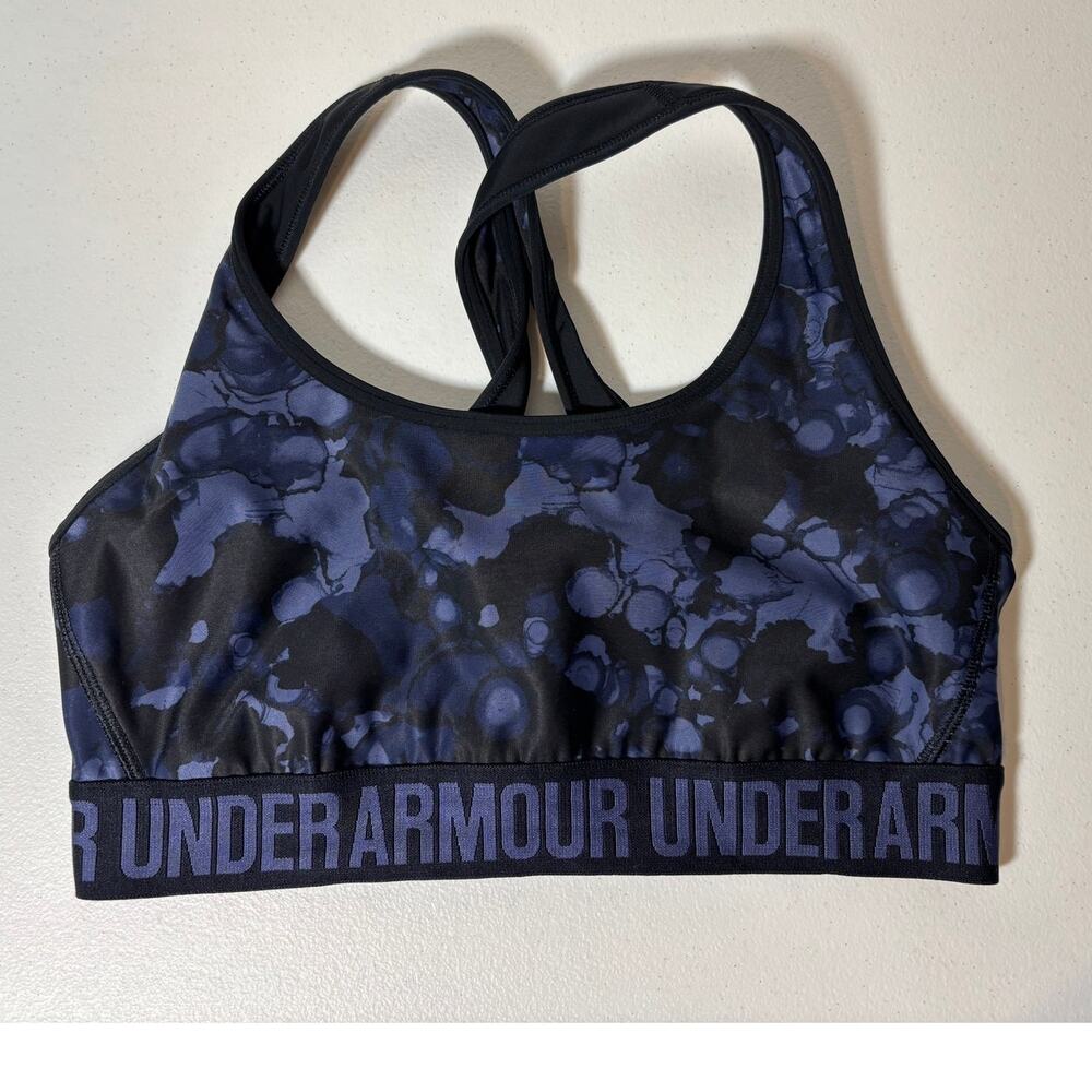 Under Armour Women Size M Crossback Mid Sports Bra Compression Blue Camo NO PADS